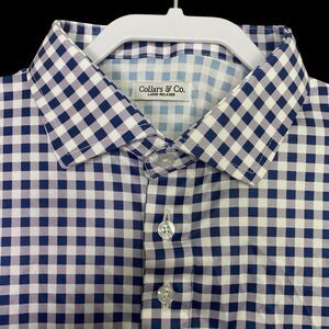Collars & Co Polo Shirt Mens L Purple Gingham Relaxed Golf Preppy Stretch NWT